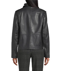 Cole Haan Leather Point Collar Long Sleeves Button Front Trucker Jacket