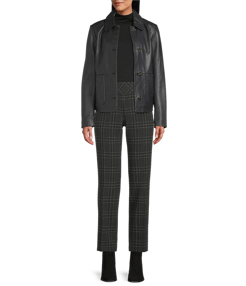 Cole Haan Leather Point Collar Long Sleeves Button Front Trucker Jacket