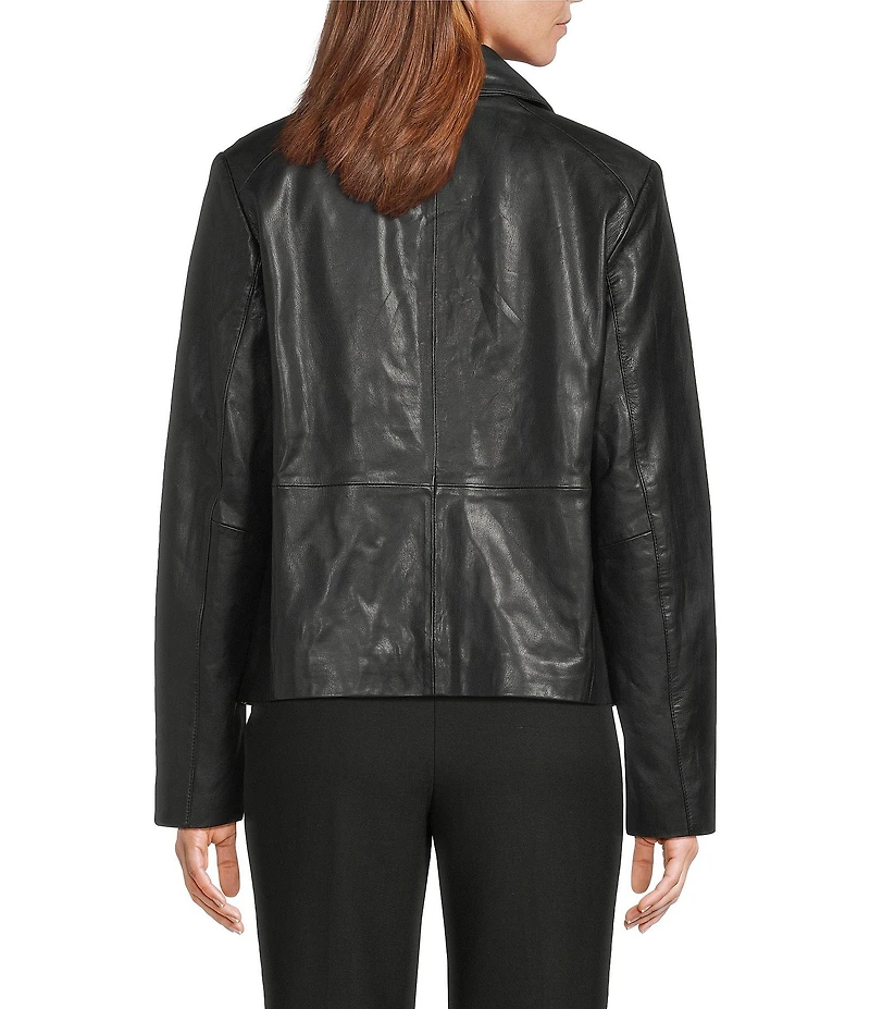 Cole Haan Leather Point Collar Long Sleeves Button Front Trucker Jacket