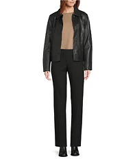 Cole Haan Leather Point Collar Long Sleeves Button Front Trucker Jacket