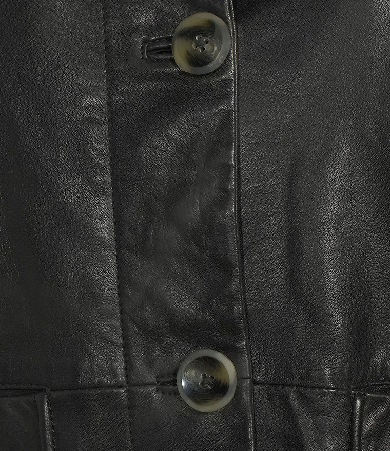 Cole Haan Leather Point Collar Long Sleeves Button Front Trucker Jacket