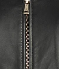 Cole Haan Leather Stand Collar Long Sleeves Hand Stitch Zip Front Jacket