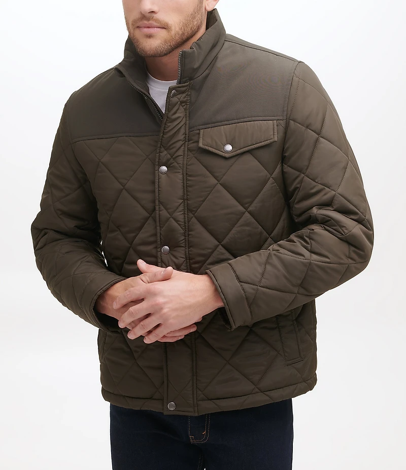 Cole Haan Tonal-Mixed-Media Sherpa Lined Quilted Jacket