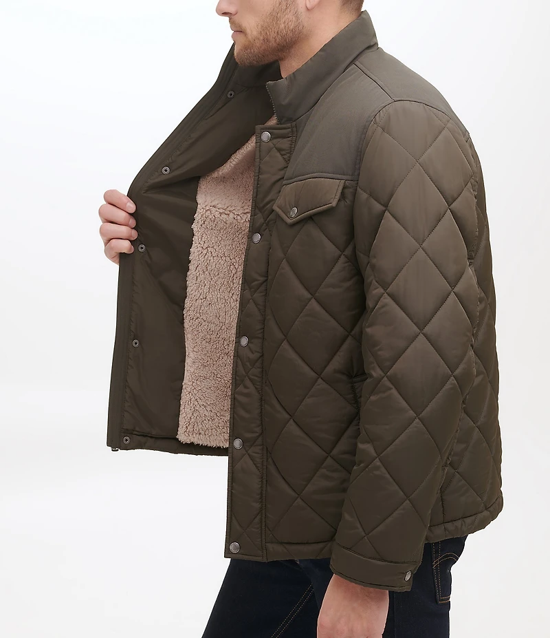 Cole Haan Tonal-Mixed-Media Sherpa Lined Quilted Jacket