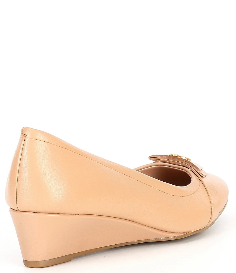 Cole Haan Malta Leather Signature Logo Ornament Bow Wedge Pumps
