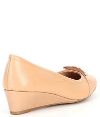 Cole Haan Malta Leather Signature Logo Ornament Bow Wedge Pumps