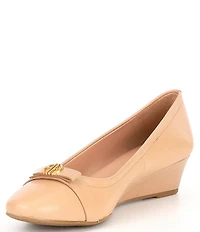 Cole Haan Malta Leather Signature Logo Ornament Bow Wedge Pumps
