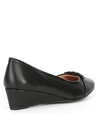 Cole Haan Malta Leather Signature Logo Ornament Bow Wedge Pumps