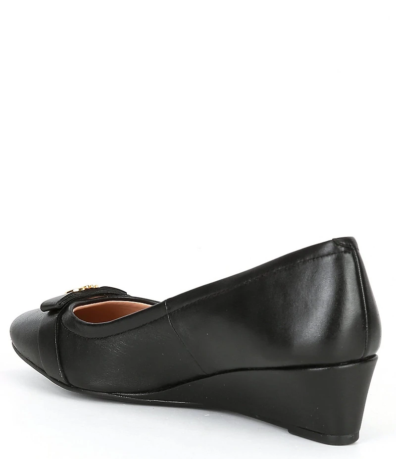 Cole Haan Malta Leather Signature Logo Ornament Bow Wedge Pumps