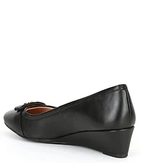 Cole Haan Malta Leather Signature Logo Ornament Bow Wedge Pumps