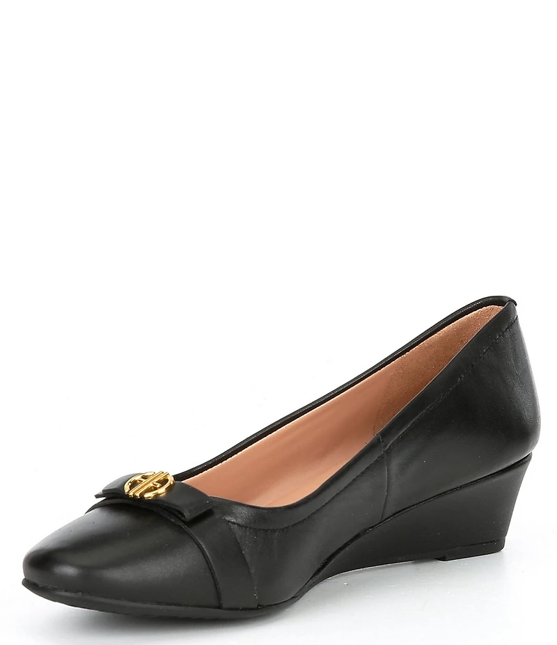 Cole Haan Malta Leather Signature Logo Ornament Bow Wedge Pumps