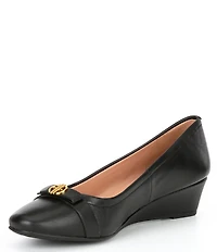 Cole Haan Malta Leather Signature Logo Ornament Bow Wedge Pumps