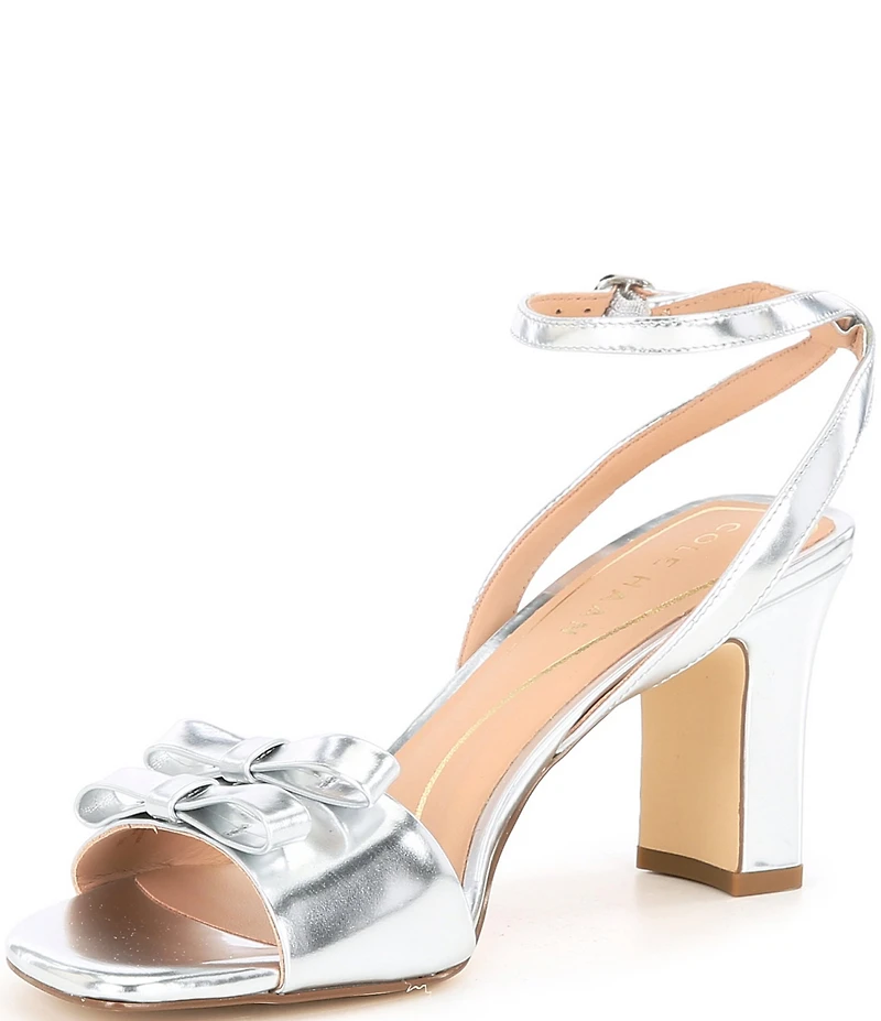 Cole Haan Noella Mirror Metallic Leather Bow Ankle Strap Sandals
