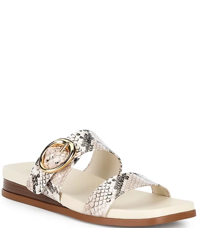 Cole Haan Oaklynn Double Band Snake Print Leather Footbed Sandals