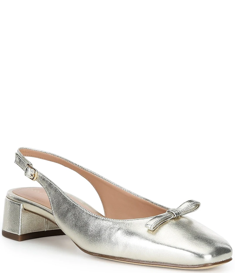 Cole Haan Patsy Metallic Leather Slingback Block Heel Bow Pumps
