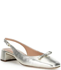 Cole Haan Patsy Metallic Leather Slingback Block Heel Bow Pumps