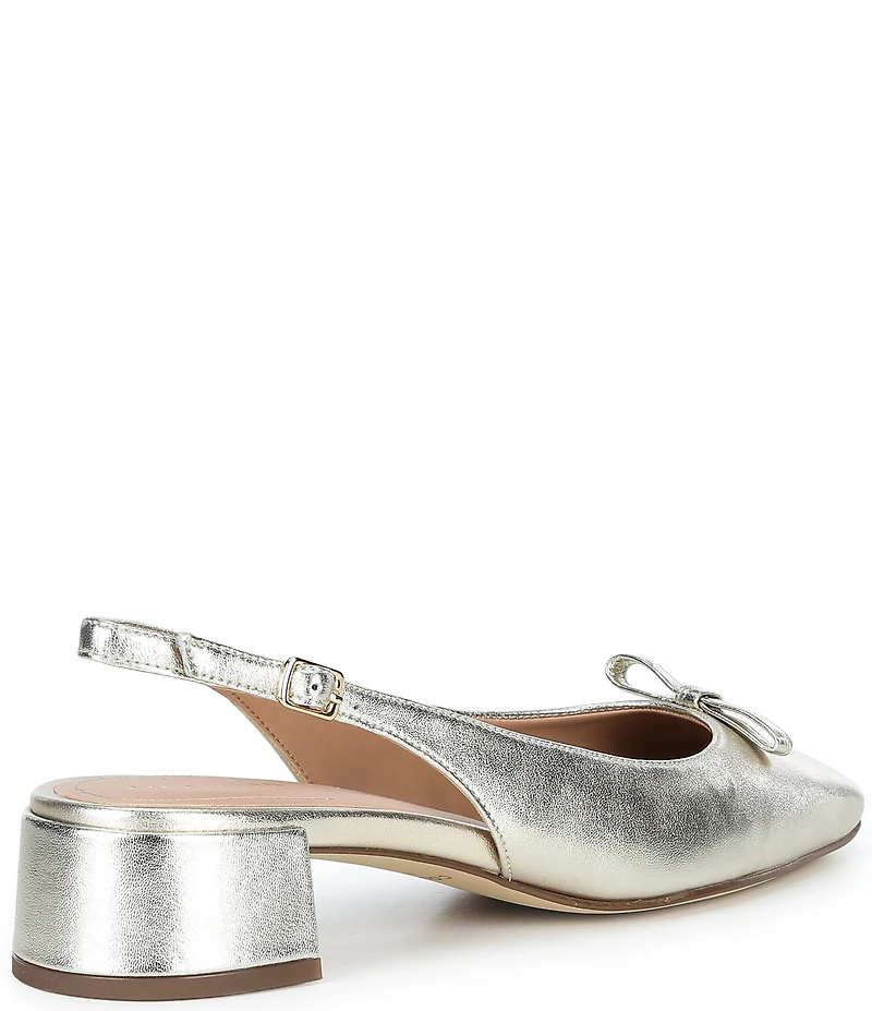 Cole Haan Patsy Metallic Leather Slingback Block Heel Bow Pumps