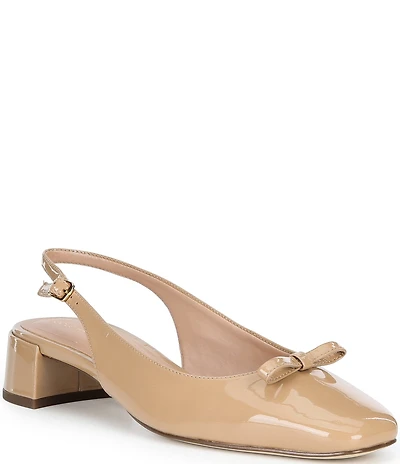 Cole Haan Patsy Patent Leather Slingback Block Heel Bow Pumps
