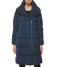 Cole Haan Signature Taffeta Down Quilted Oversize Hooded Front Zip Coat