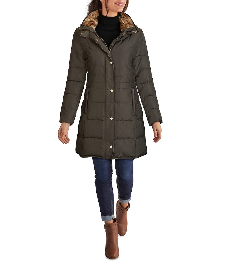 Cole Haan Signature Zip Front Faux Fur Lined Down Puffer Coat