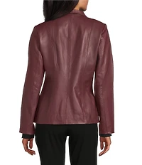Cole Haan Single Breasted Wing Collar Long Sleeve Functional Inseam Pocket Genuine Lambskin Leather Moto Jacket