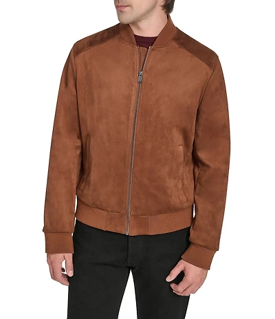 Cole Haan Stand Collar Faux Suede Jacket