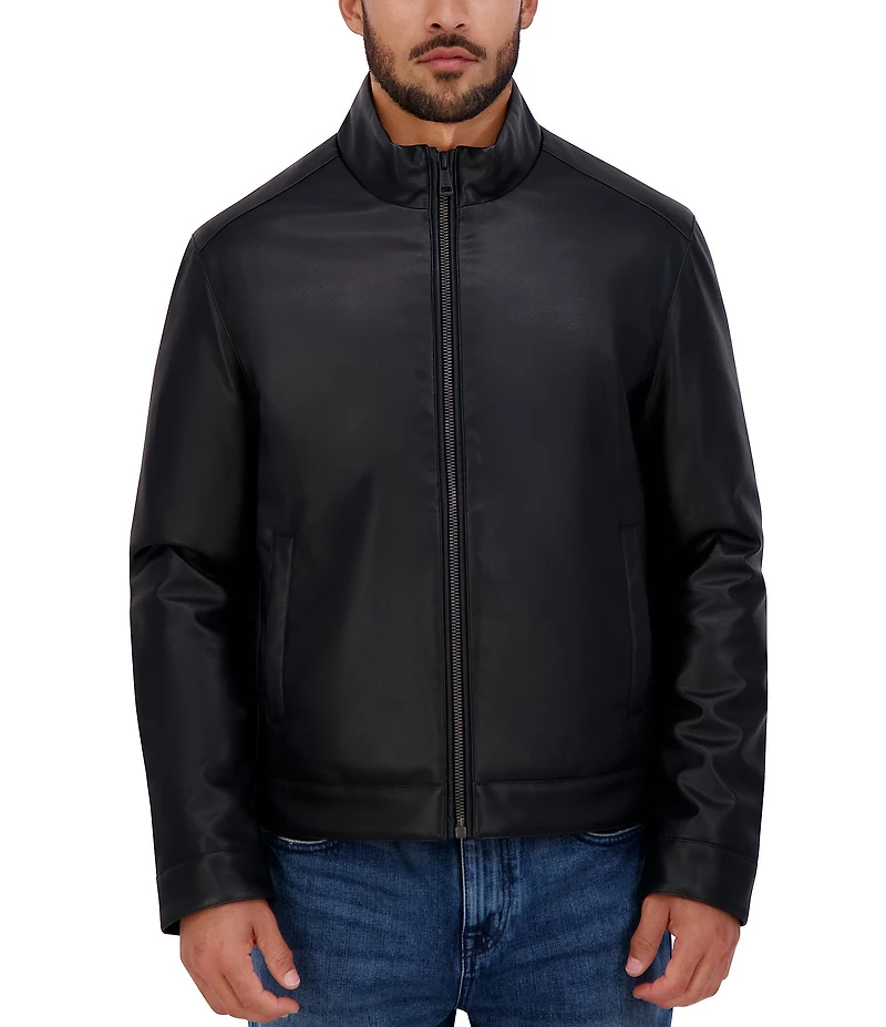 Cole Haan Stand Collar Long Sleeve Moto Jacket