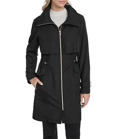Cole Haan Stand Collar Travel Packable Zip Front Trench Coat