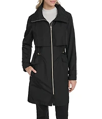 Cole Haan Stand Collar Travel Packable Zip Front Trench Coat