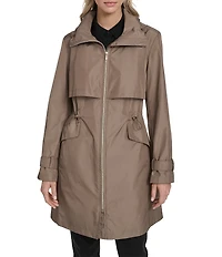 Cole Haan Stand Collar Travel Packable Zip Front Trench Coat