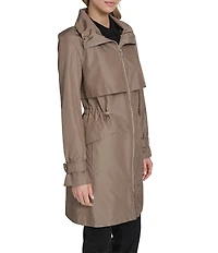 Cole Haan Stand Collar Travel Packable Zip Front Trench Coat