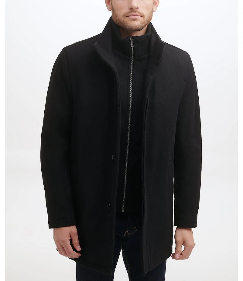 Cole Haan Stand Collar Wool Melton Car Coat