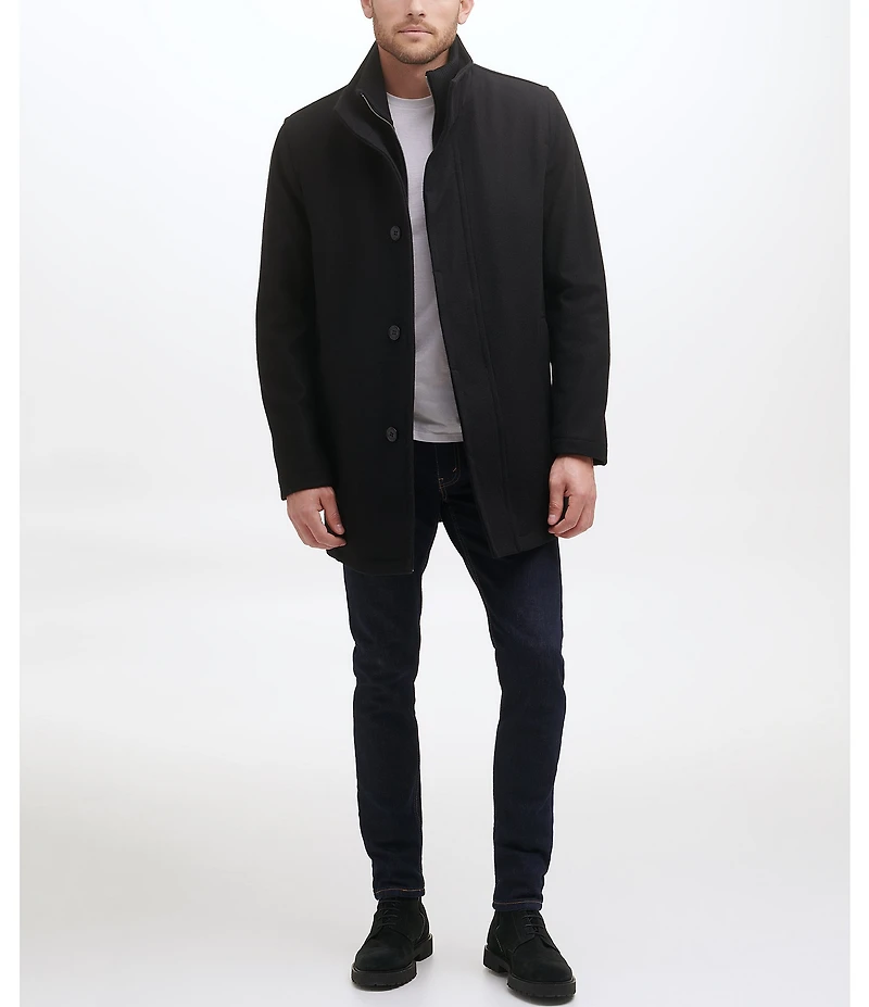 Cole Haan Stand Collar Wool Melton Car Coat