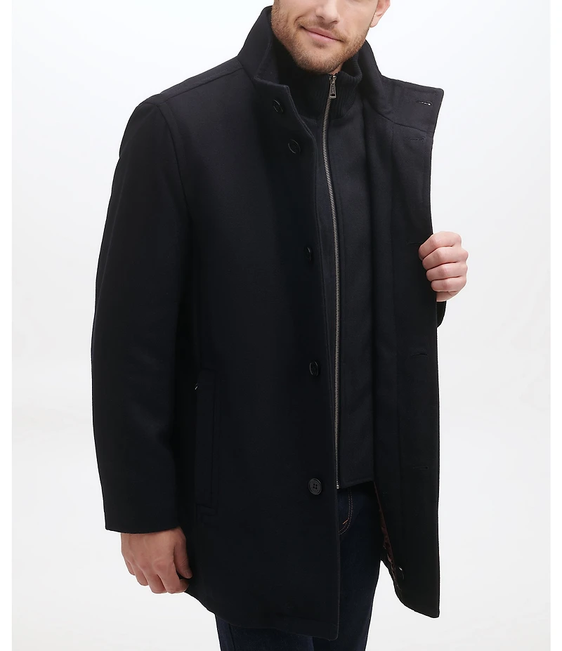 Cole Haan Stand Collar Wool Melton Car Coat