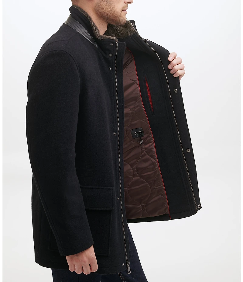 Cole Haan Stand Collar Wool Plush All Weather Car Coat