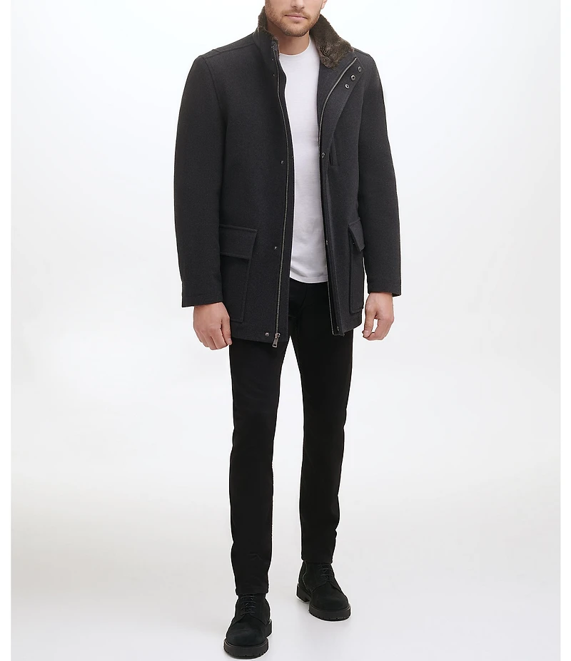 Cole Haan Stand Collar Wool Plush All Weather Car Coat