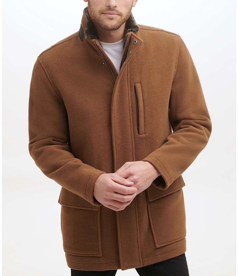 Cole Haan Stand Collar Wool Plush All Weather Car Coat