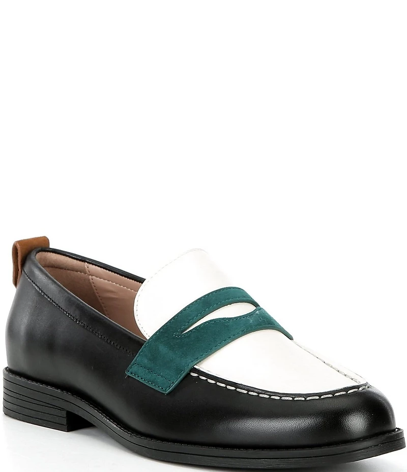 Cole Haan Stassi Leather and Suede Penny Loafers