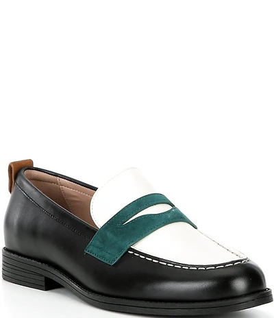 Cole Haan Stassi Leather and Suede Penny Loafers