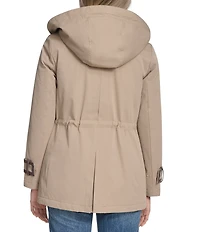 Cole Haan Twill Blend Water Repellent Collar Faux Leather Trim Raincoat