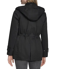 Cole Haan Twill Blend Water Repellent Collar Faux Leather Trim Raincoat