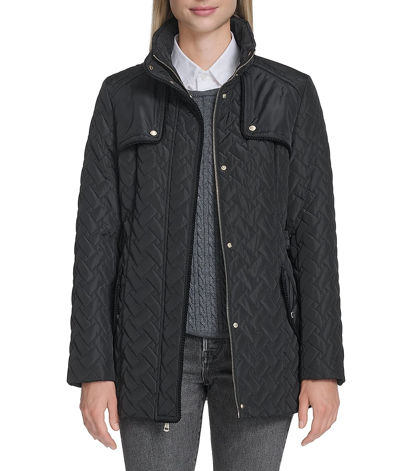 Cole Haan Water Resistant Quilted Stand Collar Belted Jacket
