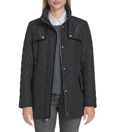 Cole Haan Water Resistant Quilted Stand Collar Belted Jacket
