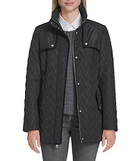 Cole Haan Water Resistant Quilted Stand Collar Belted Jacket