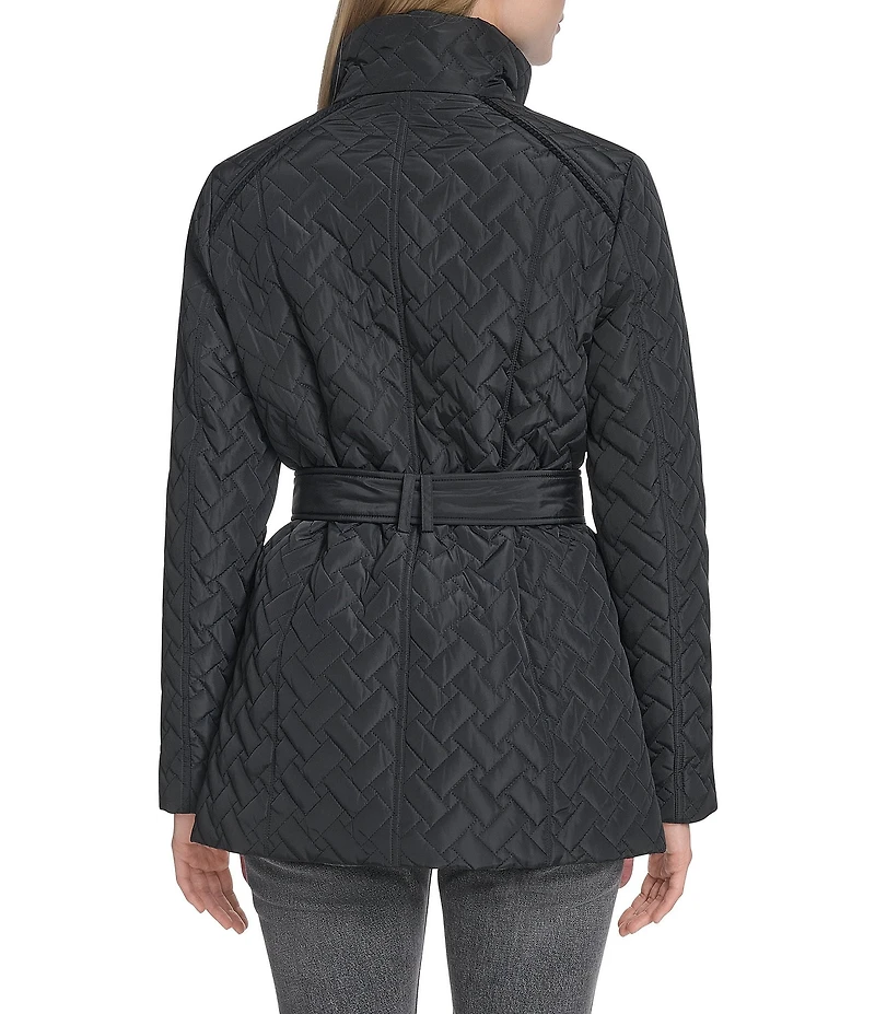 Cole Haan Water Resistant Quilted Stand Collar Belted Jacket