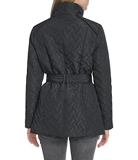 Cole Haan Water Resistant Quilted Stand Collar Belted Jacket