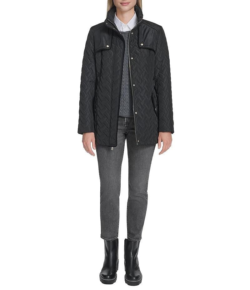 Cole Haan Water Resistant Quilted Stand Collar Belted Jacket