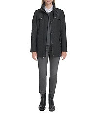 Cole Haan Water Resistant Quilted Stand Collar Belted Jacket