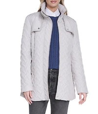 Cole Haan Water Resistant Quilted Stand Collar Belted Jacket