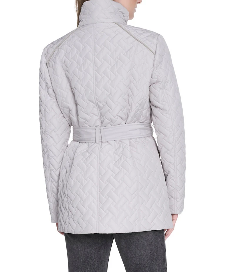 Cole Haan Water Resistant Quilted Stand Collar Belted Jacket